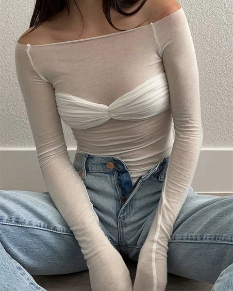 Sara Mesh Sheer Off-Shoulder Top - SOERA Store