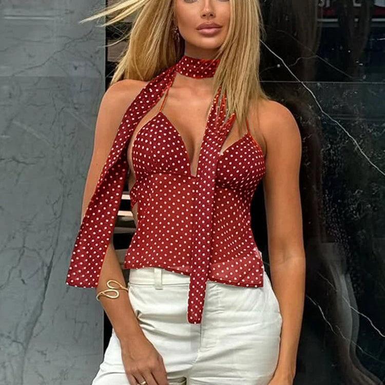 Ruffa Polka Dot Backless Cami Top