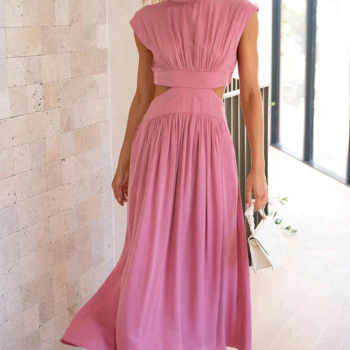Valentina High-Neck Midi Dress with Waist Cutouts