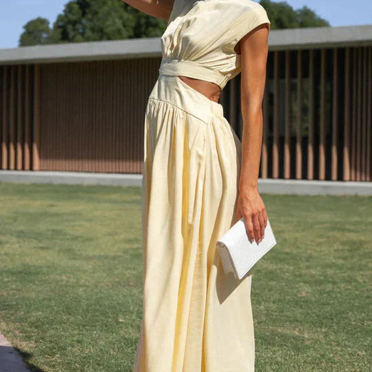 Valentina High-Neck Midi Dress with Waist Cutouts