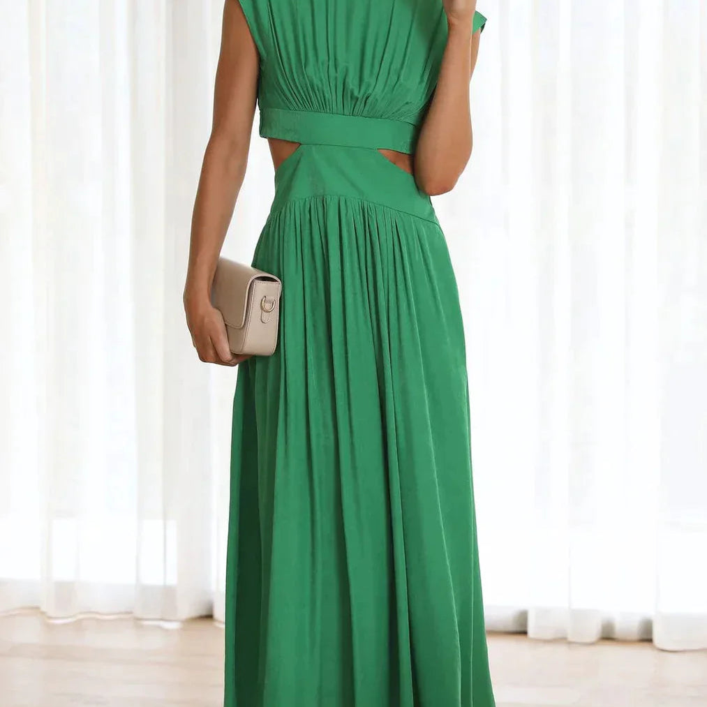 Valentina High-Neck Midi Dress with Waist Cutouts
