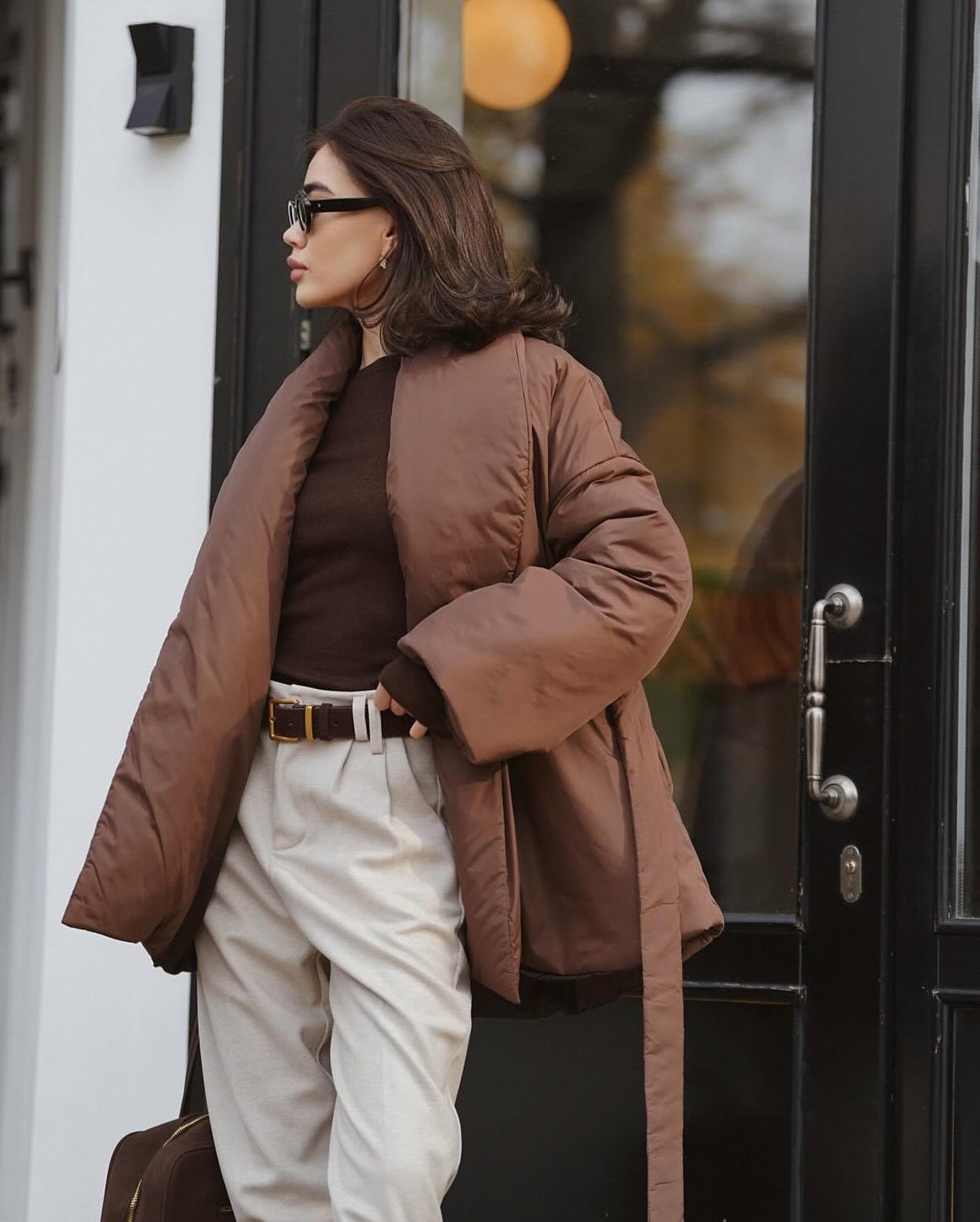 Elegant Padded Tie-Belt Winter Coat for Women - Soft Cotton Outerwear 3