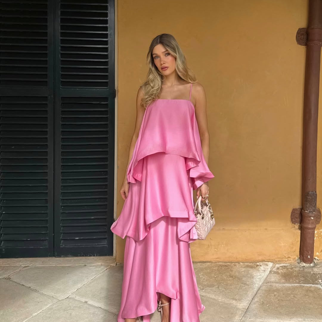 Margot Tiered Ruffle Satin Maxi Dress