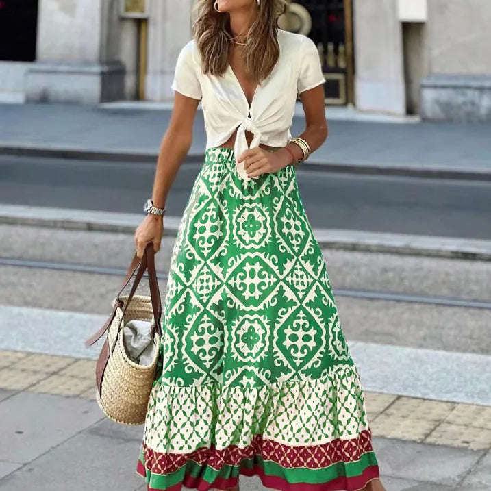Zara Boho Printed Midi Swing Skirt
