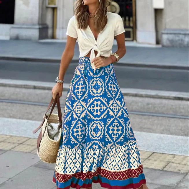 Zara Boho Printed Midi Swing Skirt