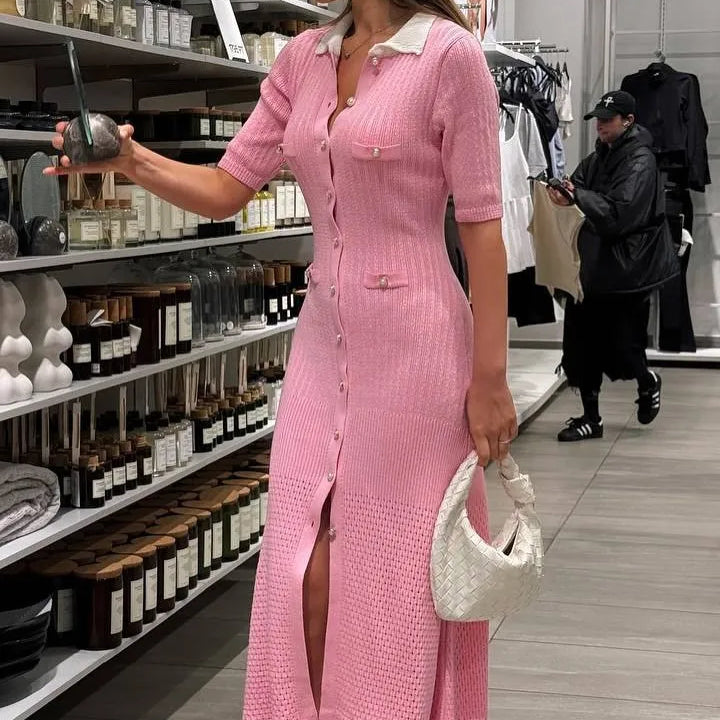 Hannelore French V-Neck Knitted Slit Dress