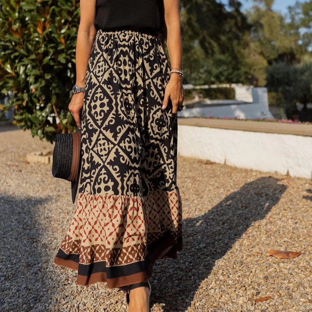 Zara Boho Printed Midi Swing Skirt