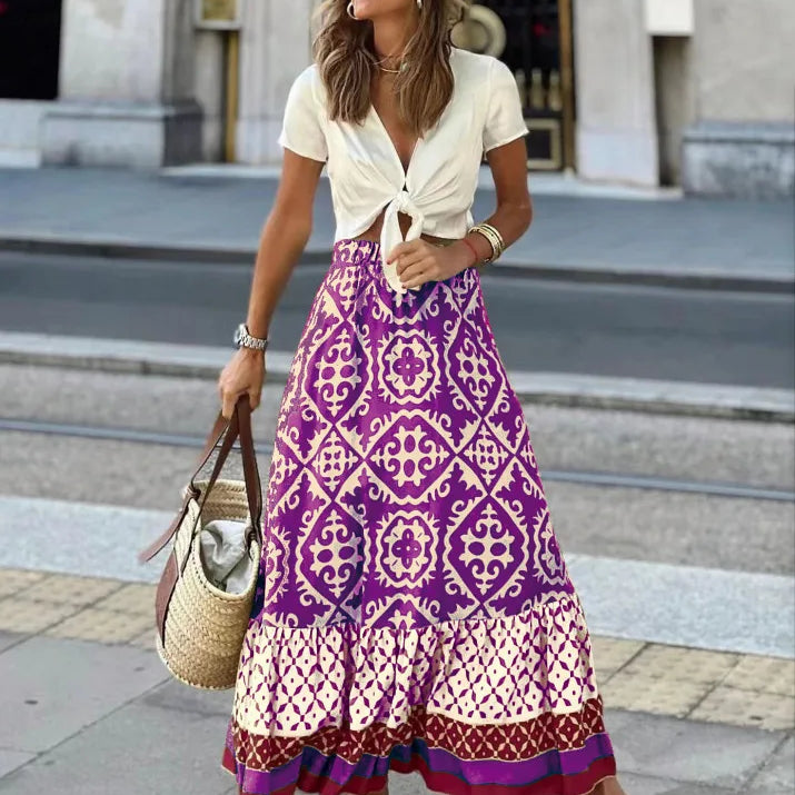 Zara Boho Printed Midi Swing Skirt