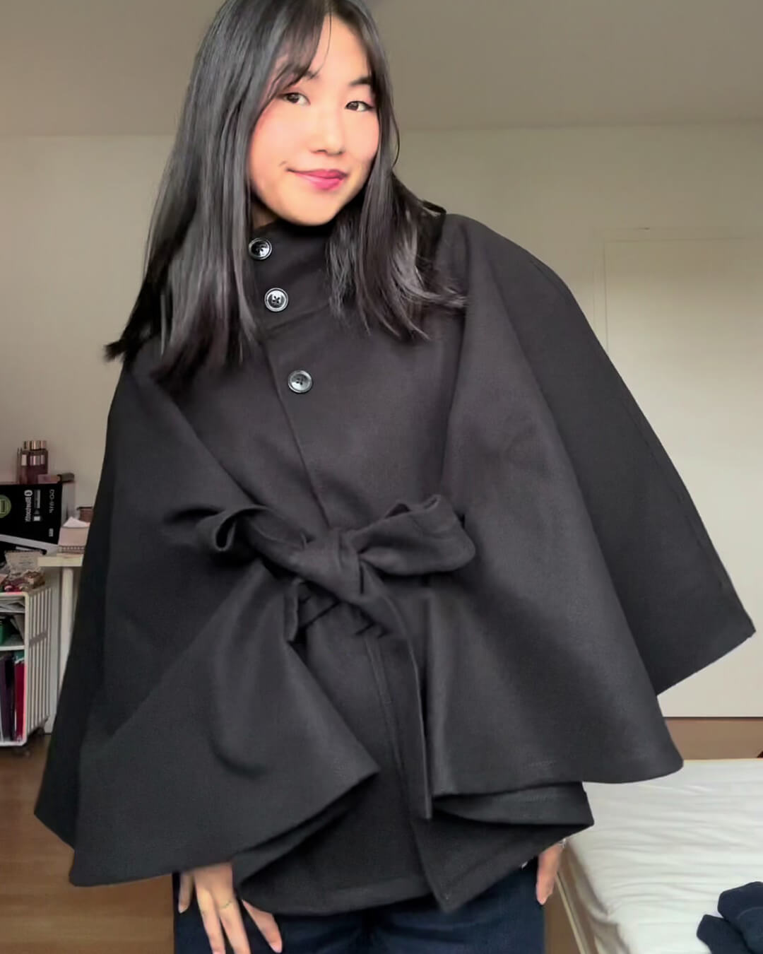 Soera Gianna Elegant High-Neck Belted Cape Jacket