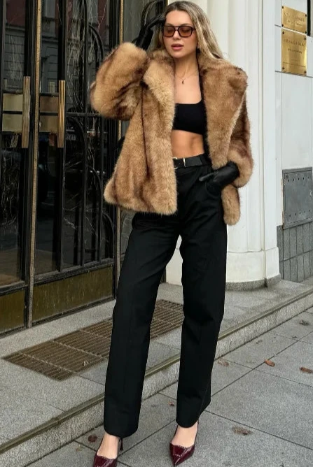 Stylish Faux Fur Coat Women with Turn-Down Collar & Covered Button Closure 3