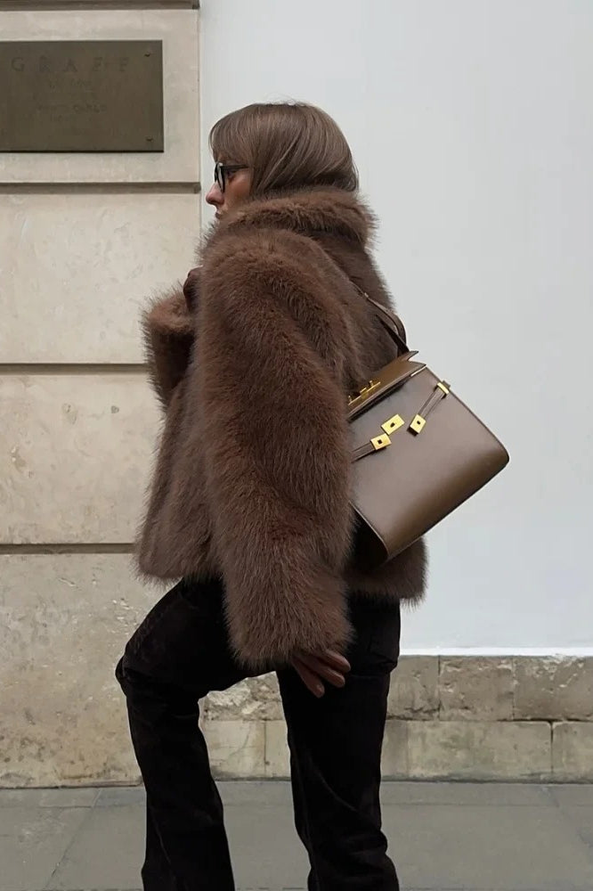 Warm Faux Fur Lapel Coat - Stylish Winter Coats for Women, Casual Thick Warm Fur Design 2