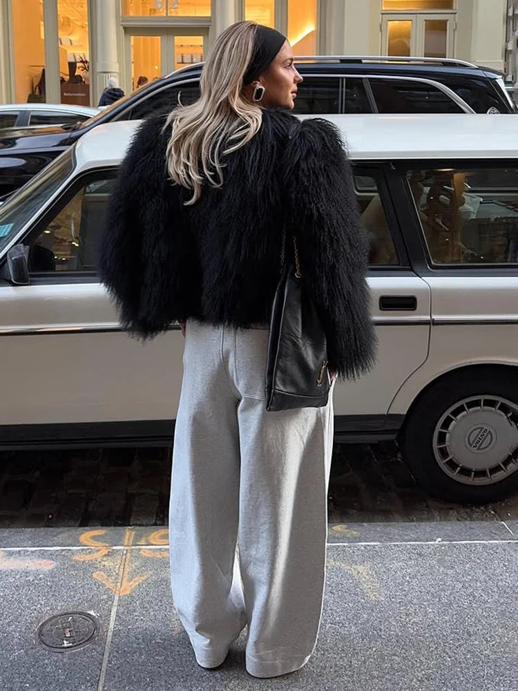 Warm White Short Faux Fur Winter Coat for Women with Furry Trim & Fleece Accents 3