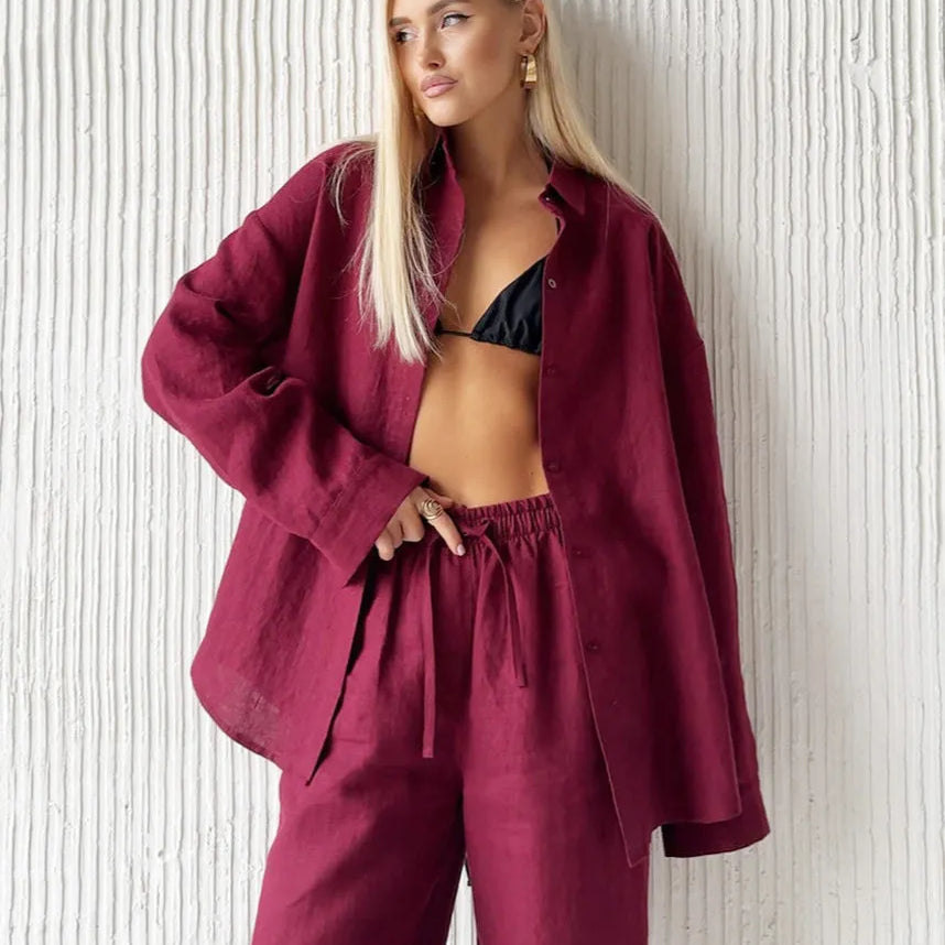Bianca Relaxed Cotton Shirt & Wide-Leg Pants Set