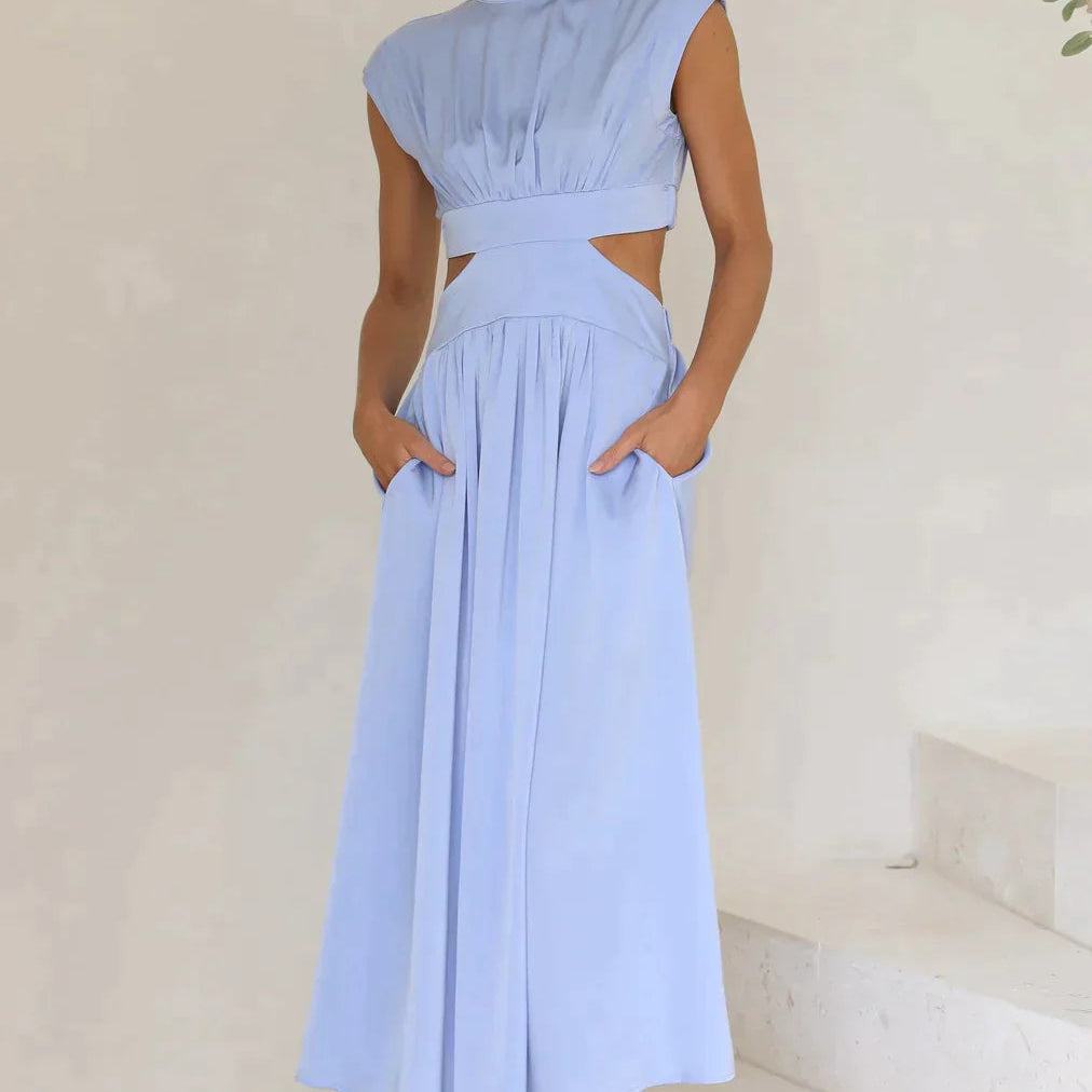 Valentina High-Neck Midi Dress with Waist Cutouts
