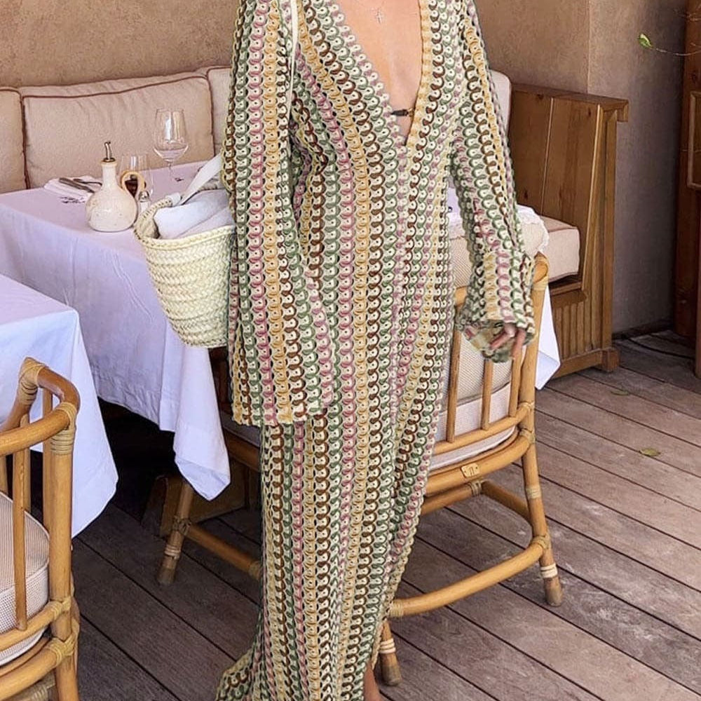 Beatrice Crochet Stripe Maxi Dress
