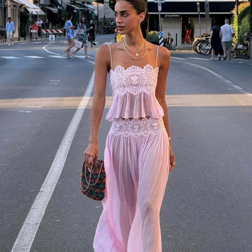 Sophia Lace Chiffon Pant Set