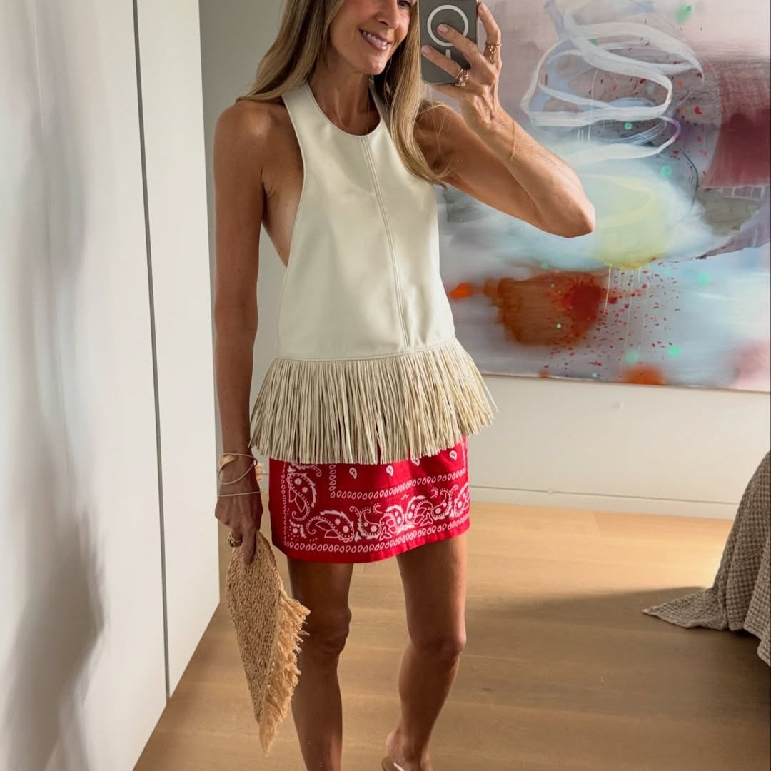 Sierra Faux Leather Fringe Halter Top
