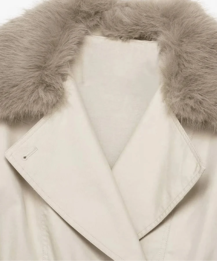 SEAME - Camille Trench Coat with removable Faux Fur Collar Creme XS