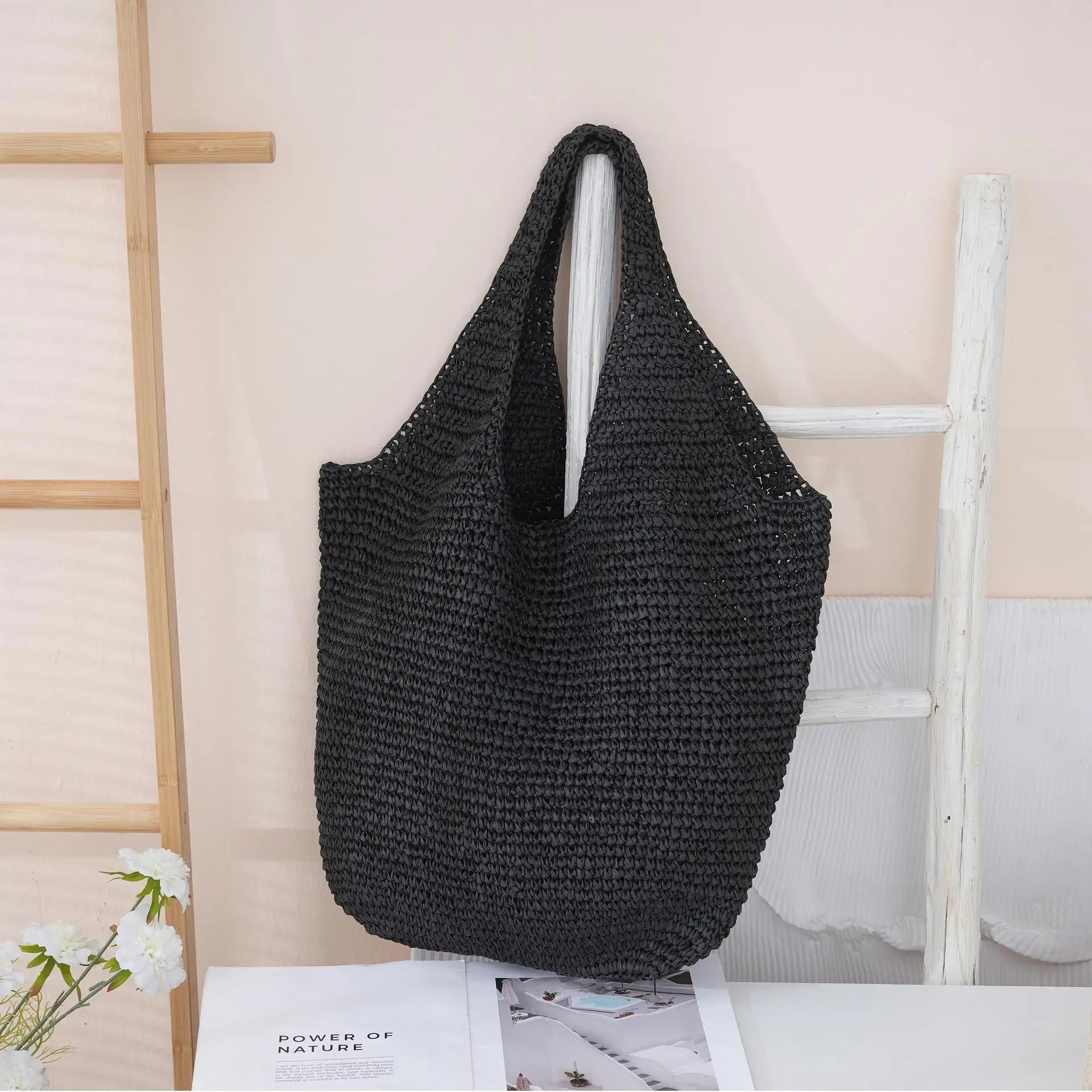 SOERA Beatrice Woven Rattan Tote Bag - Bag - Black