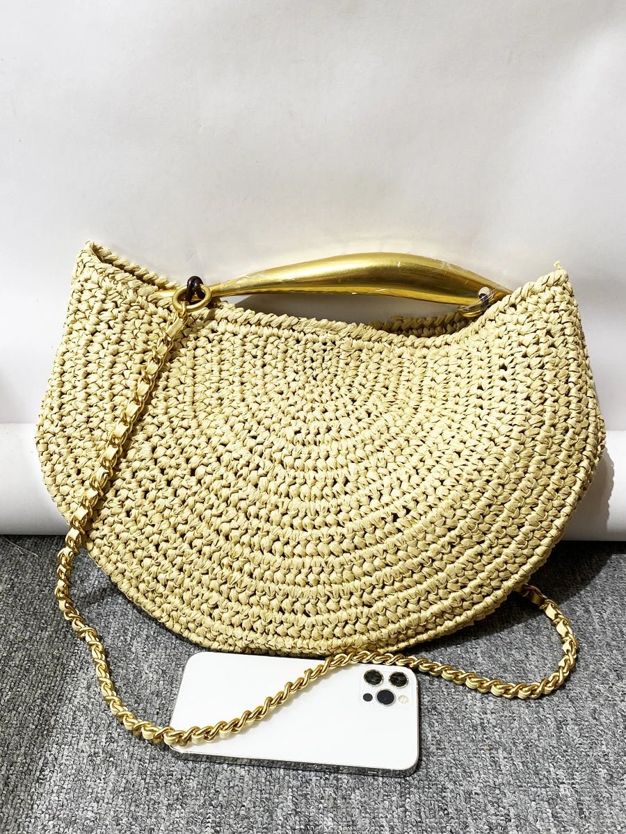 SOERA Sophia Sequined Straw Shoulder Bag - Bag - Beige
