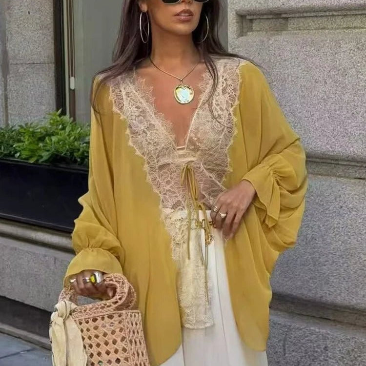 SOERA Aisnera Lace Patchwork Blouse - Blouse - SOERA-750723-1-XS-38787 Yellow XS