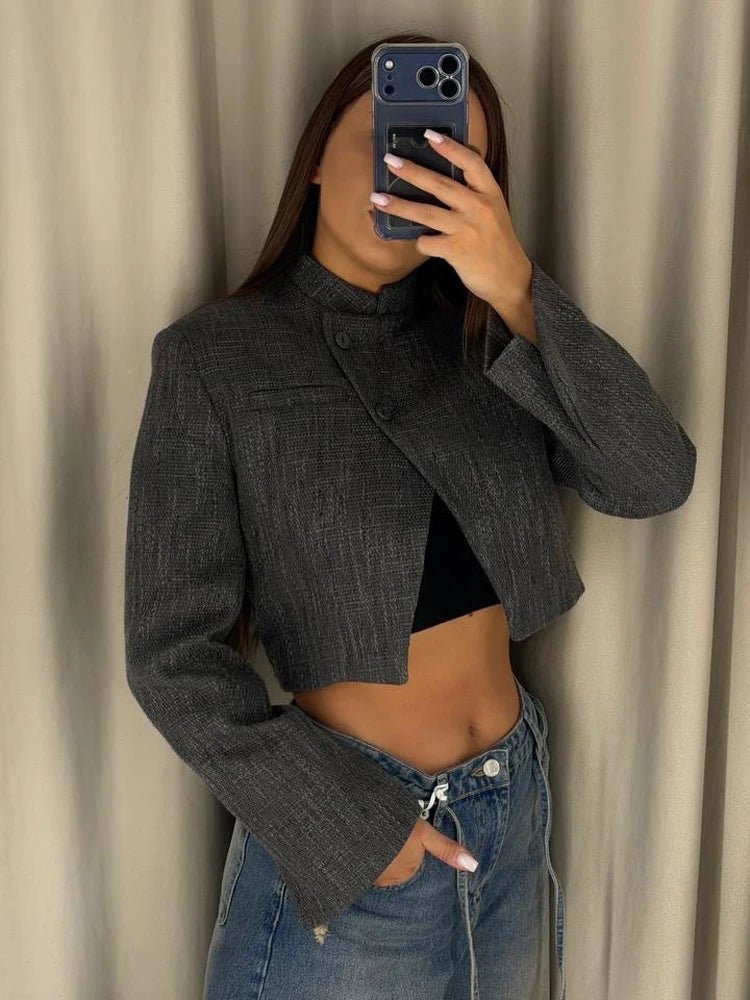 SOERA Anneliese Cropped Button-Front Blazer - Coats & Jackets - Charcoal S