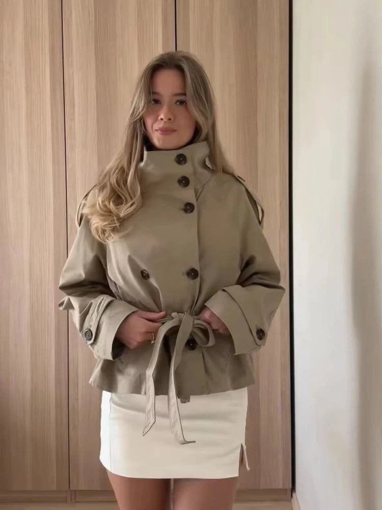 SOERA Kara Stand Collar Crop Trenchcoat - Coats & Jackets - 1005009693239722-;Ok1771494648609866048 Burgundy S