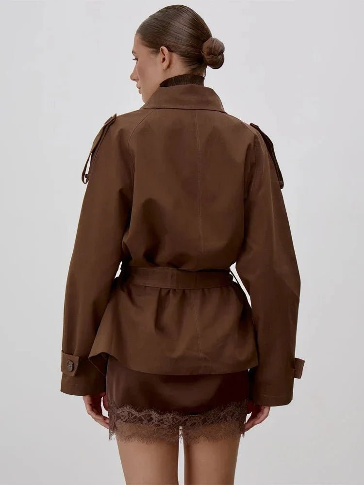 SOERA Octavia Lace-Up Stand Collar Trenchcoat - Coats & Jackets - Beige S