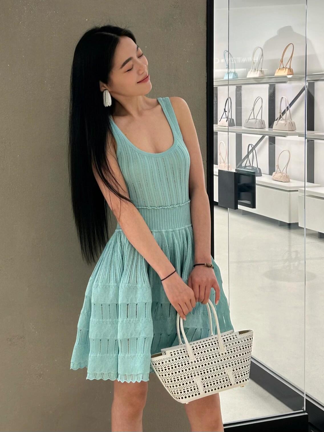 SOERA Alicia Knitted Sling Mini Dress - Dress - Teal M