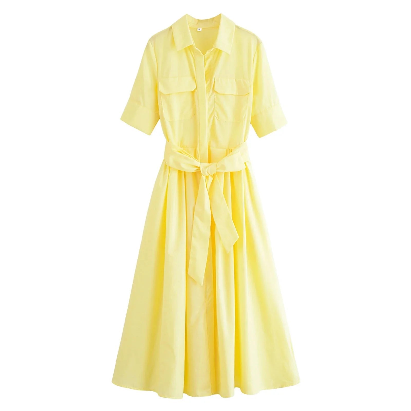 SOERA Beatrice Belted Shirt Midi Dress - Dress - Yellow XS