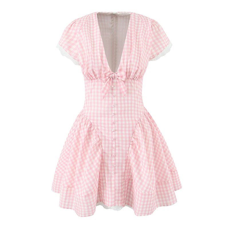 SOERA Beatrice Bow V - Neck Mini Dress - Dress - Pink S