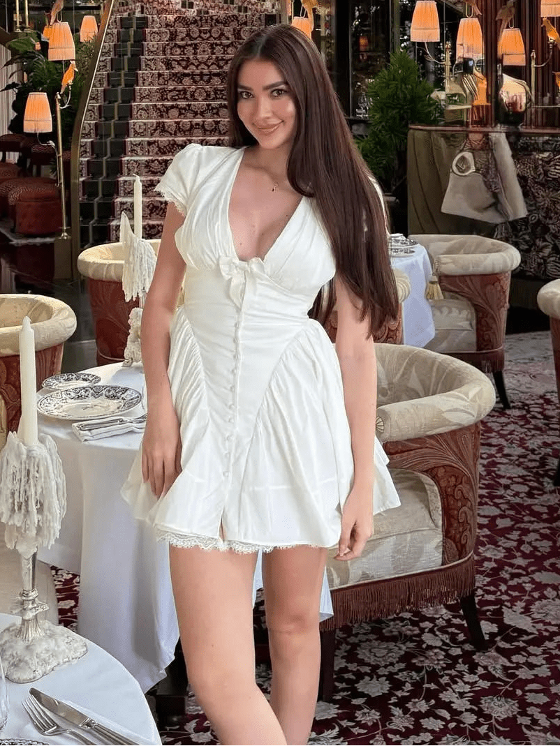 SOERA Beatrice Bow V - Neck Mini Dress - Dress - White S