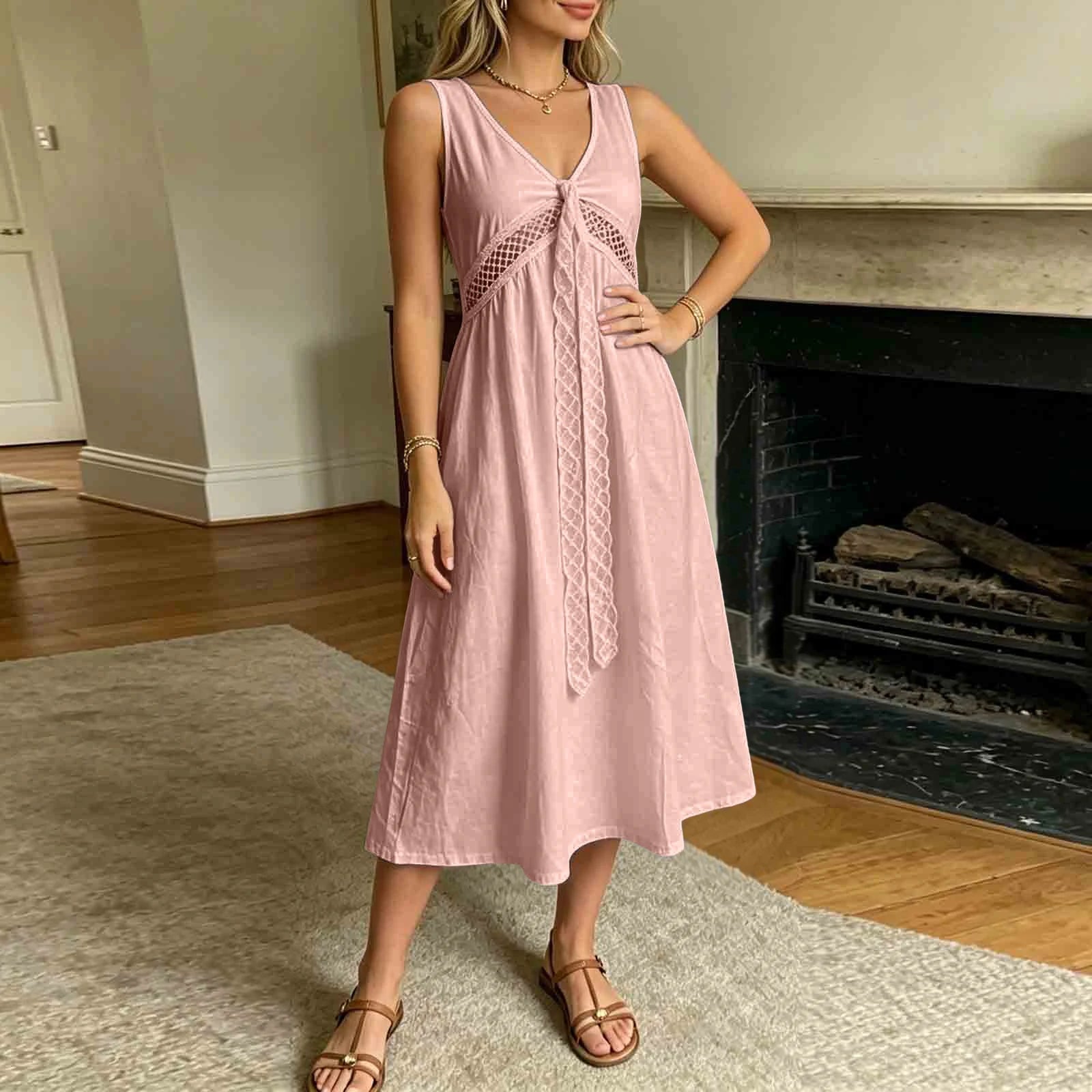 SOERA Beatrice Lace Trim A - Line Summer Dress - Dress - Pink XS