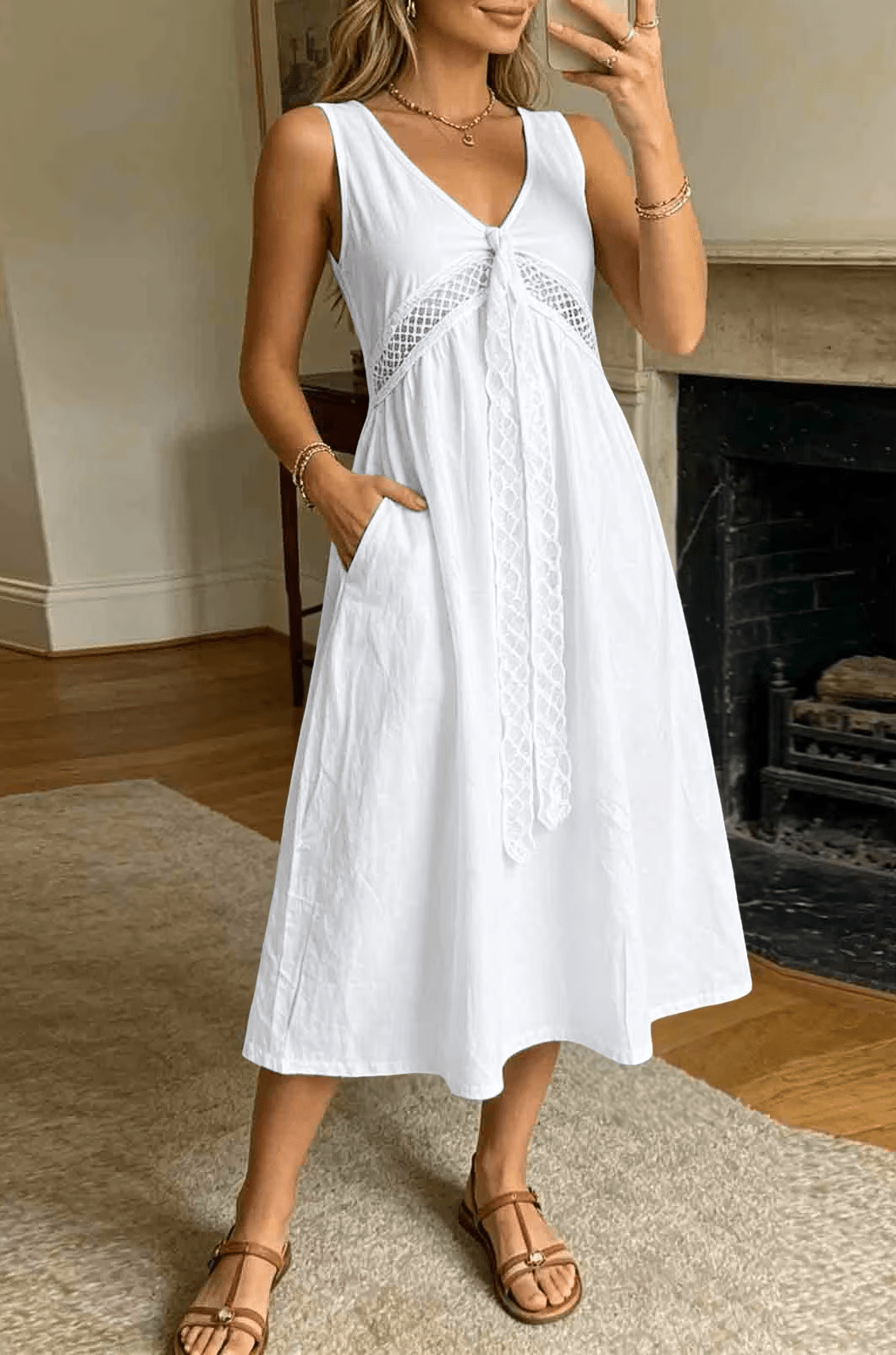SOERA Beatrice Lace Trim A - Line Summer Dress - Dress - White XS