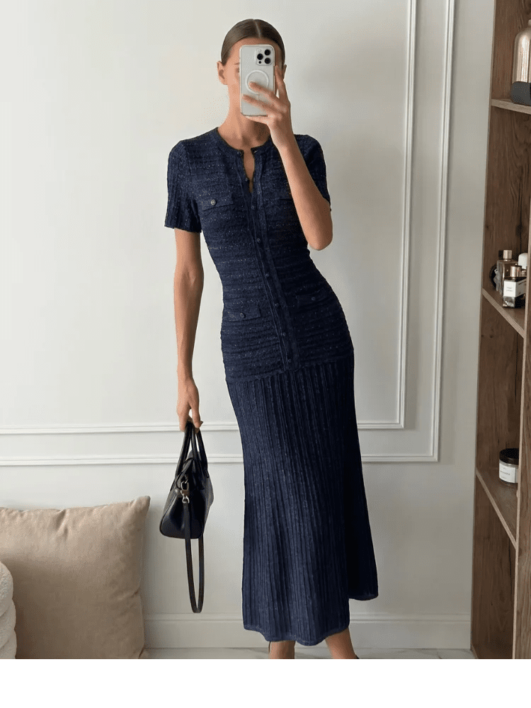 SOERA Beatrice Sequin Knit Maxi Dress - Dress - Navy Blue S