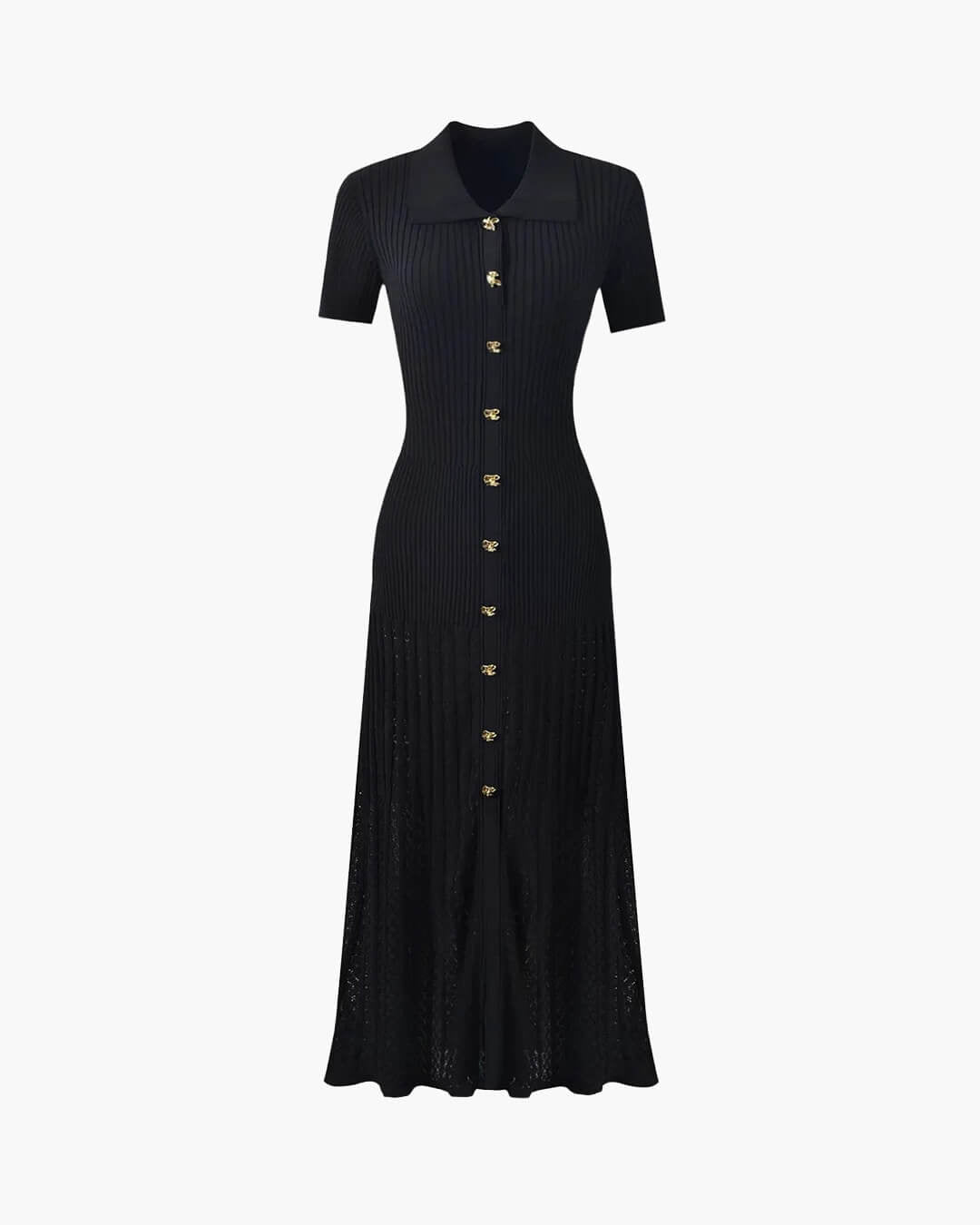 SOERA Beatrice Turn - Down Collar Knit Maxi Dress - Dress - Black