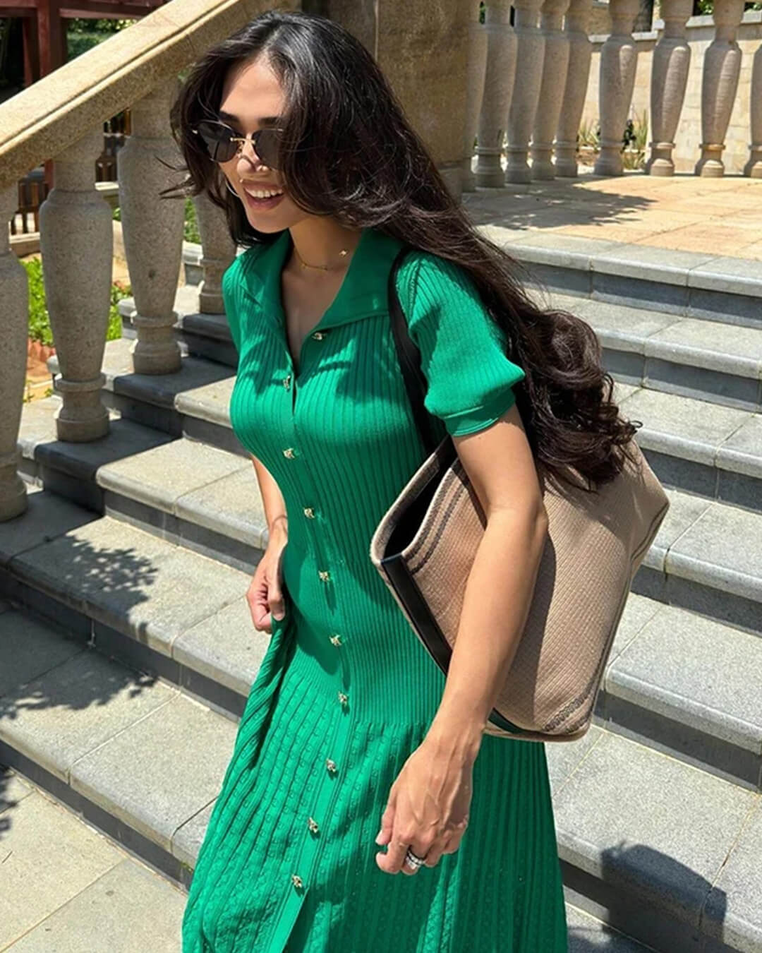 SOERA Beatrice Turn - Down Collar Knit Maxi Dress - Dress - Green