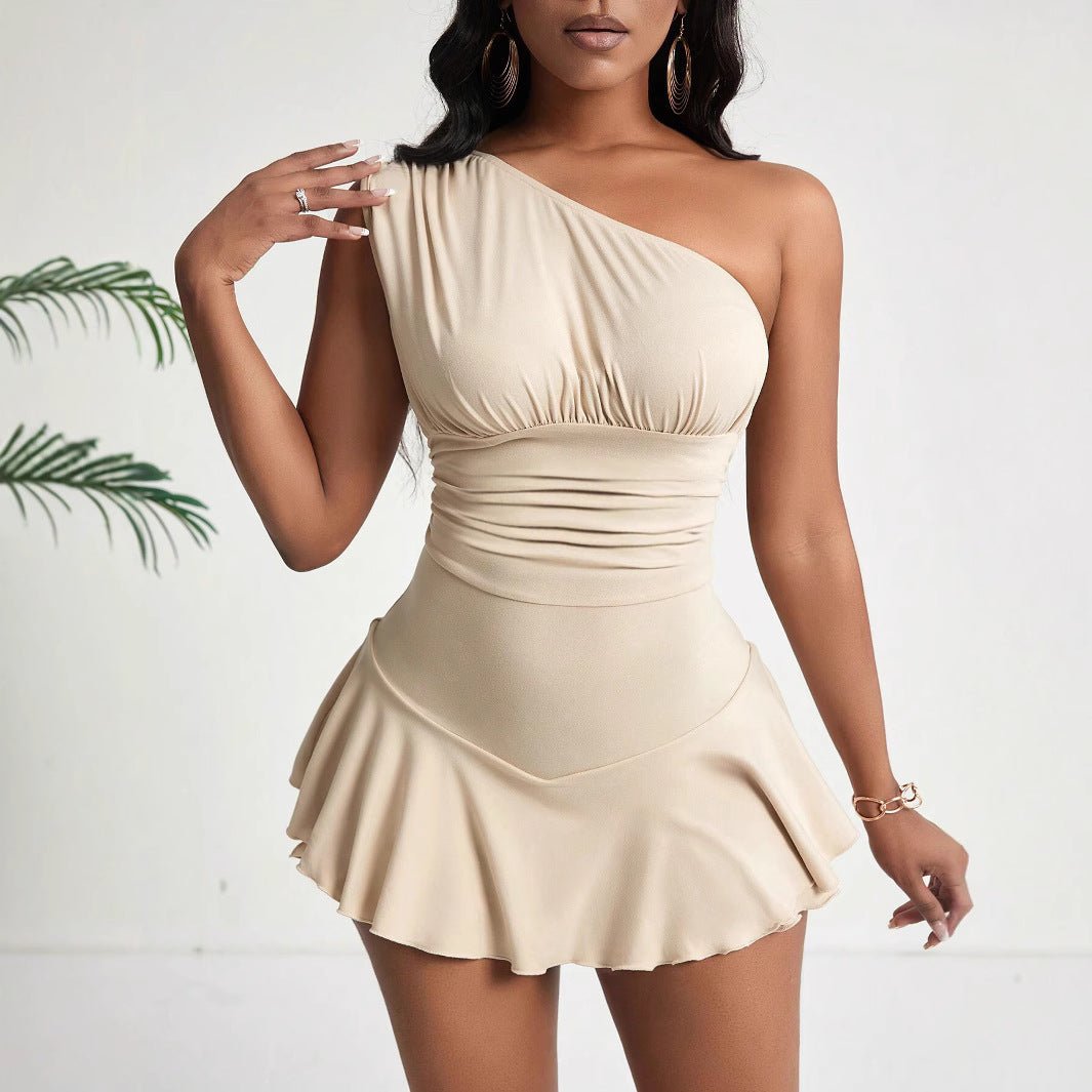 SOERA Bella Asymmetrical Ruffle Mini Dress - Dress - Beige S