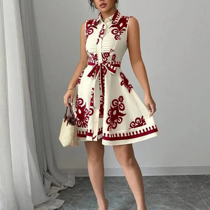 SOERA Bianca Butterfly Print Tie - Waist Midi Dress - Dress - Red S