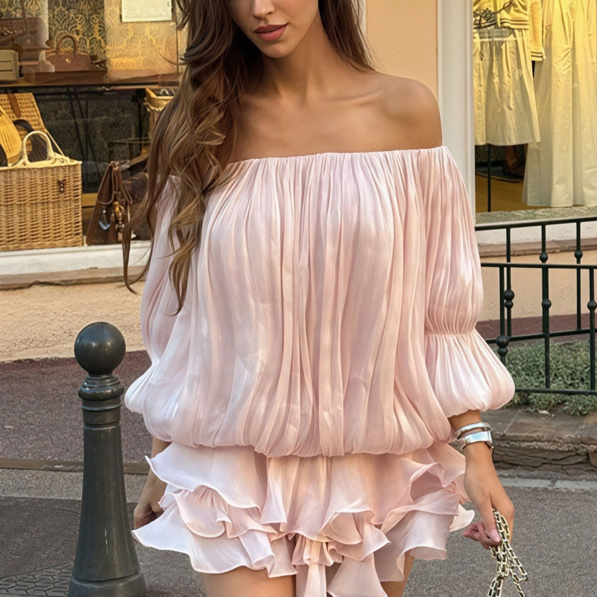mini women's light pink off the shoulder dress Memoire Off-Shoulder Textured this dress combines a sheer bodice with stretch fabric for a flattering Off The Shoulder Cowl Back