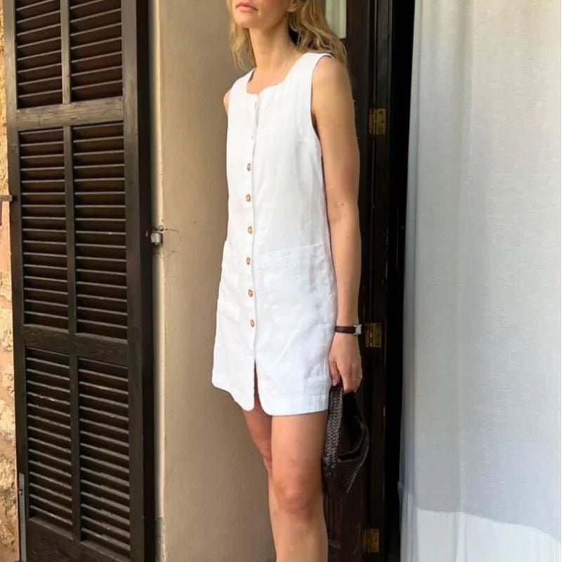SOERA Briar Linen Square Neck Summer Dress - Dress - White L