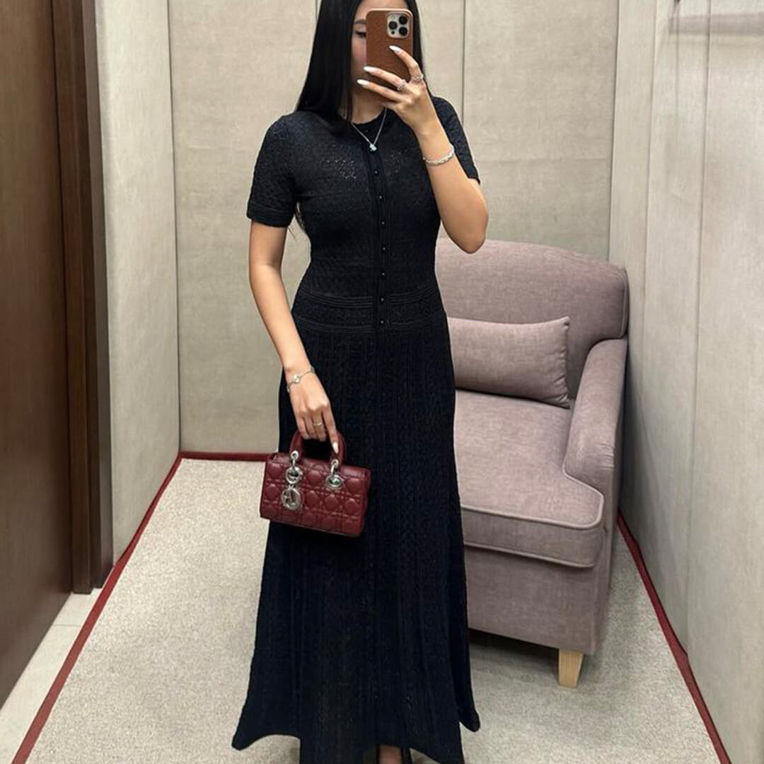 SOERA Celeste Half Button Knitted Midi Dress - Dress - Black XS