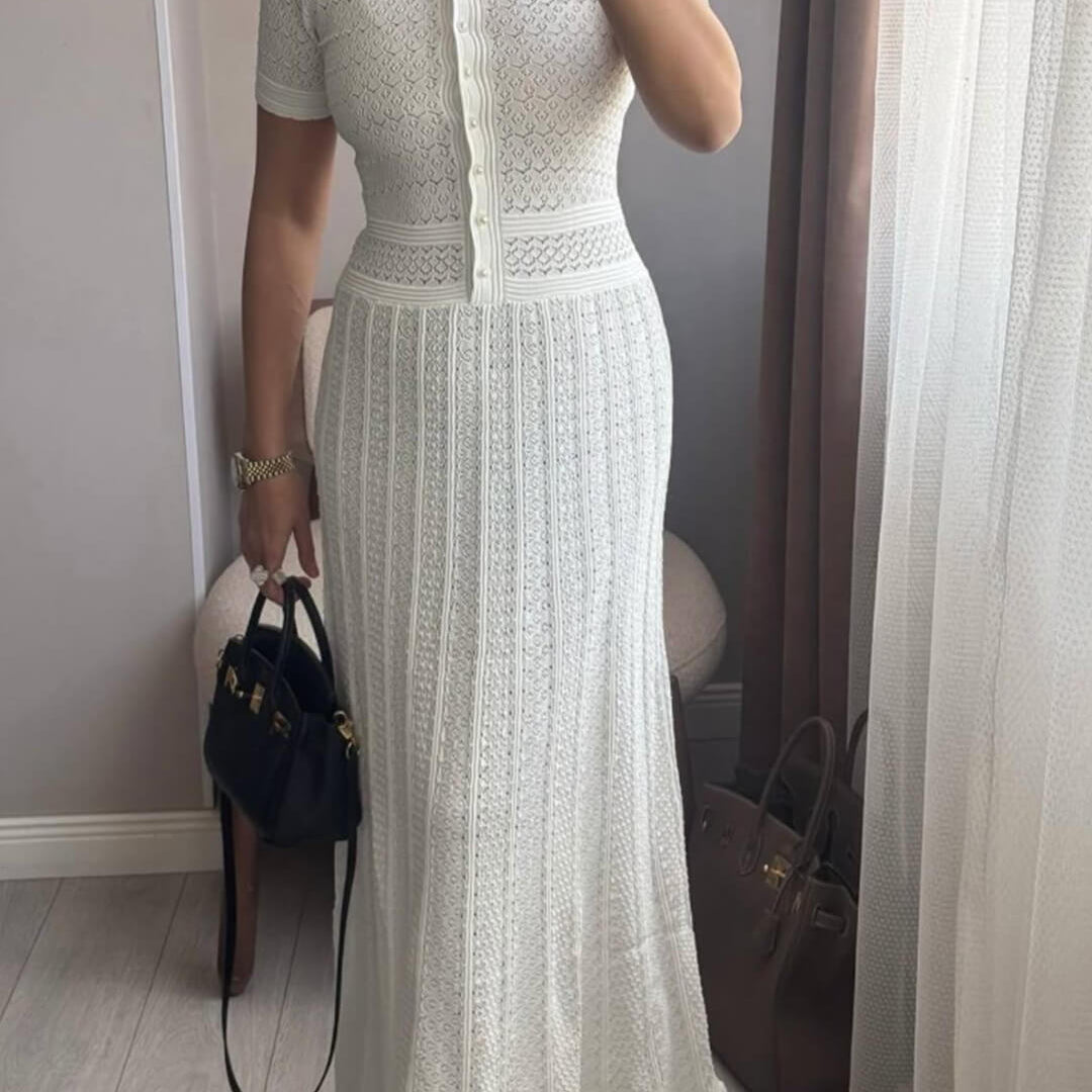 SOERA Celeste Half Button Knitted Midi Dress - Dress - White XS