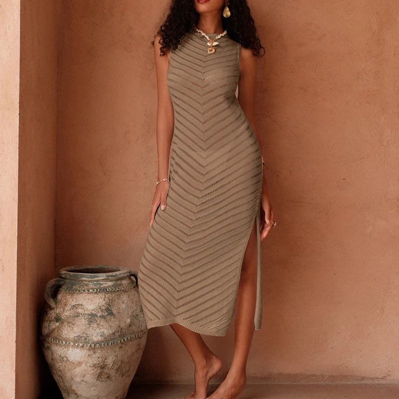 SOERA Celeste Knitted Hollow Out Beach Cover - Up Dress - Dress - Brown XS