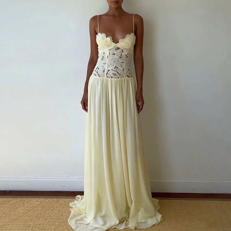 SOERA Celeste Lace Mesh Halter Evening Dress - Dress - Yellow S