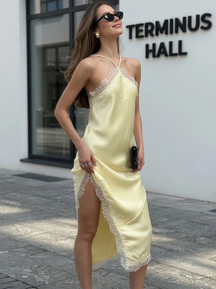 SOERA Celeste Off - Shoulder Lace Midi Dress - Dress - Yellow S