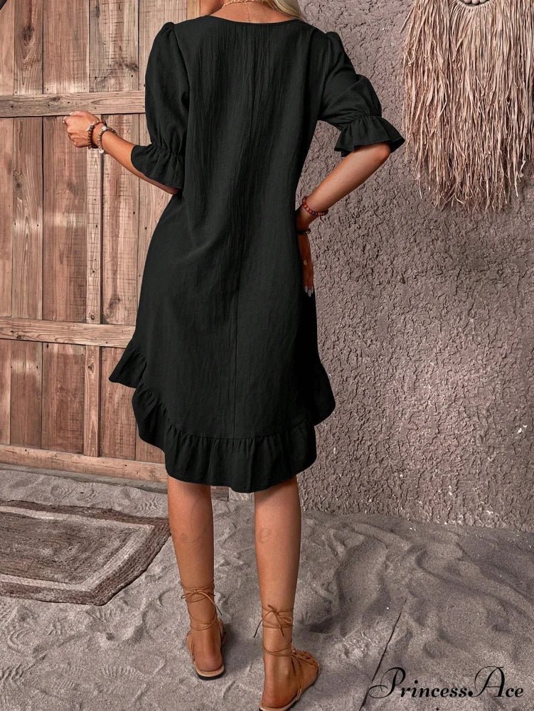 SOERA Celeste Ruffle Hem Smock Dress - Dress - Black M