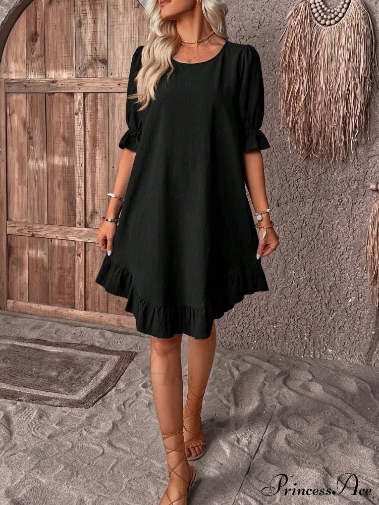 SOERA Celeste Ruffle Hem Smock Dress - Dress - Black M