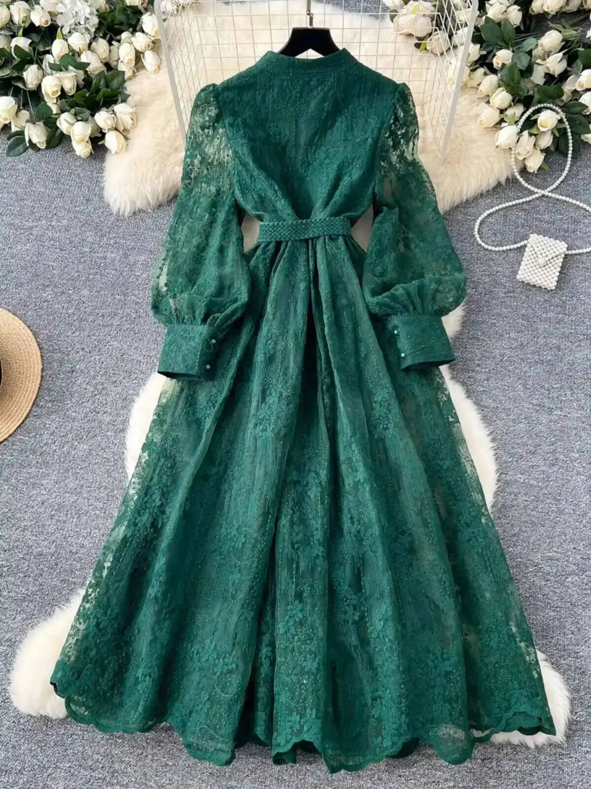 SOERA Jenina Embroidered Pearl Midi Dress - Dress - Green S