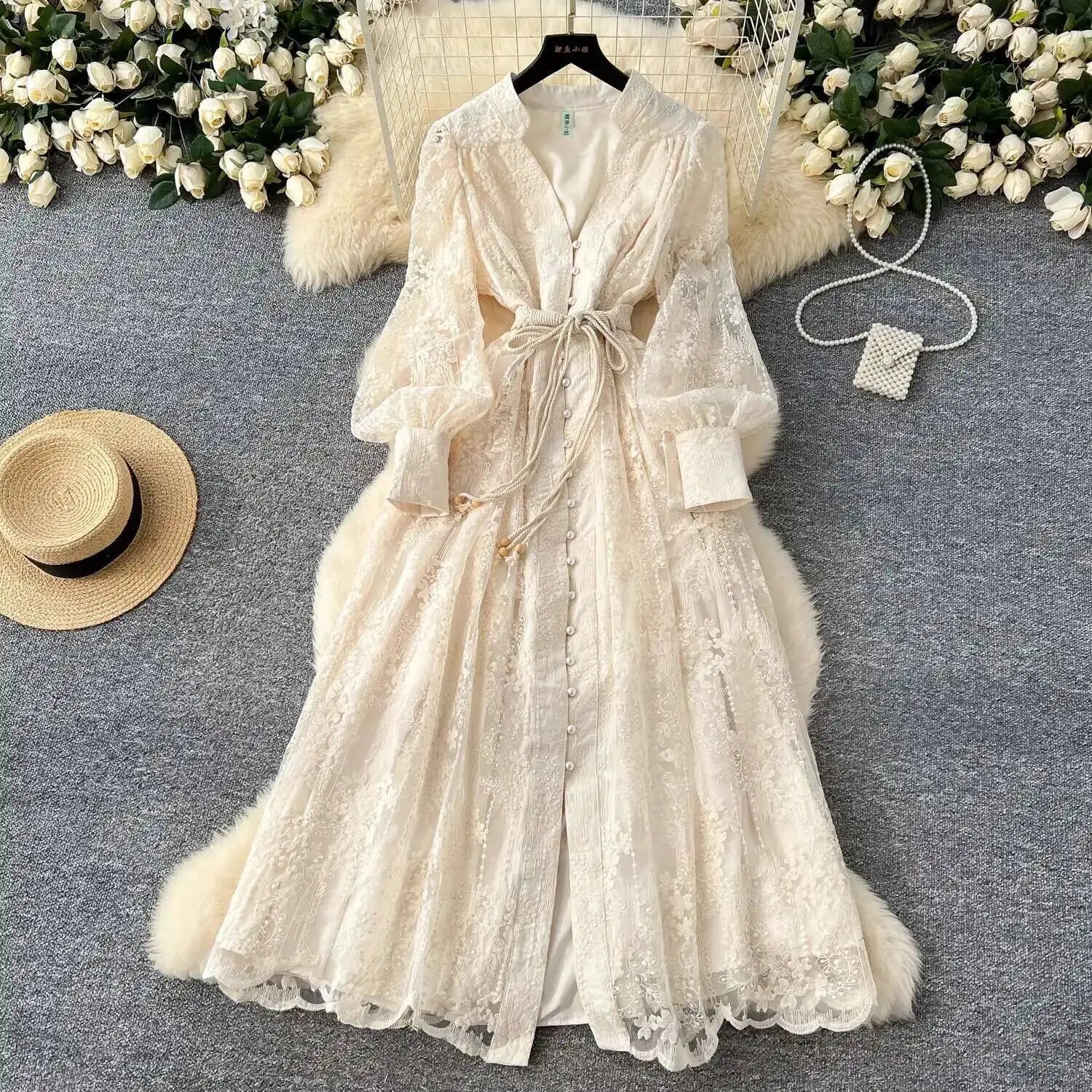 SOERA Jenina Embroidered Pearl Midi Dress - Dress - White S